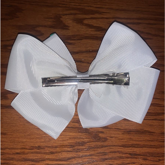 Girls White Hair Bow with Hearts - Picture 2 of 2